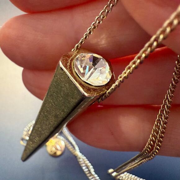 Gold Tone Spike Rhinestone Pendant Chain Necklace - Picture 5 of 8